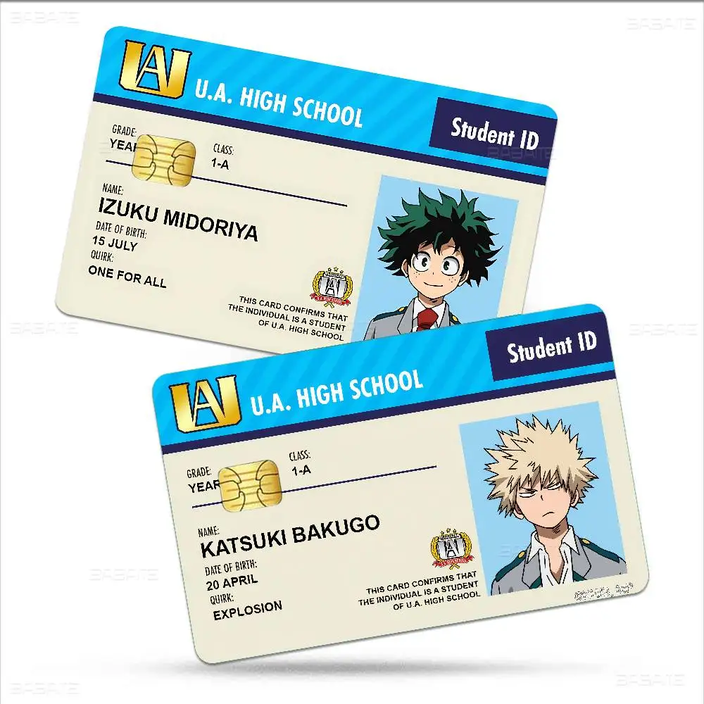 Anime My H-Hero A-Academia Credit Card Skin Stickers No Adhesive Residue Water Proof for VISA Credit Card Subway Access Card