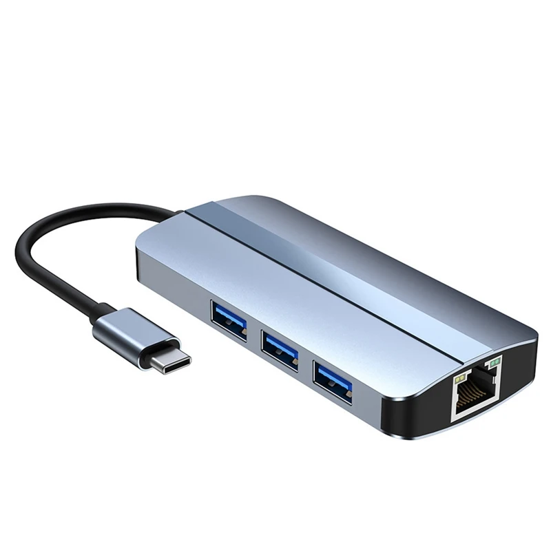 Top-6-In-1 USB C Hub Docking Station Type C USB HUB USB3.0 RJ45 1000Mbps SD TF Card Reader PD 100W Charger -Compatible