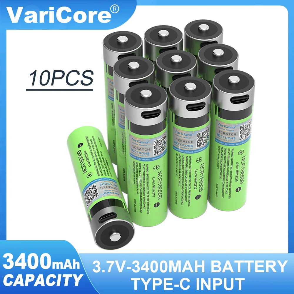 

10pcs 3.7v 18650 3400Mah Lithium Battery TYPE-C portable Rechargeable batteries NCR18650B for Home Remote Control Flashlight