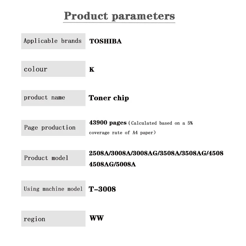 T-3008 43.9K WW Toner Cartridge Chip for TOSHIBA e-Studio 2508A/3008A/3008AG/3508A/3508AG/4508/4508AG/5008A