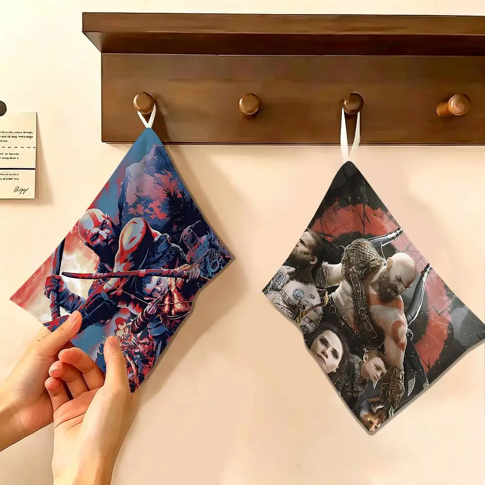 Action Game God of War Ragnarok Polyester Cotton Hanging Kitchen Towel, Soft Hand Wiping Towel, Reusable