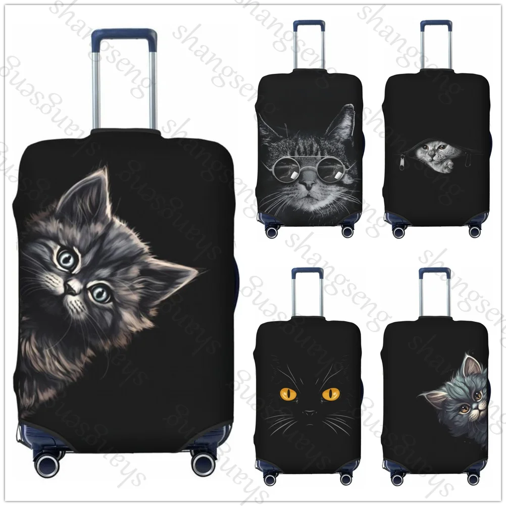 Oeil de chat noir animal épaissir housse de bagage élasticité chariot housse anti-poussière valise Protection housse valise