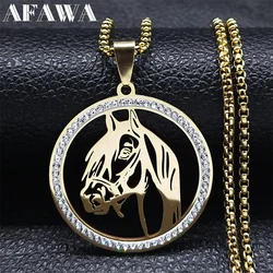 Horses Head Pendant Necklace for Men Women Stainless Steel Crystal Animal Chain Horse Accessories Jewelry colar masculino