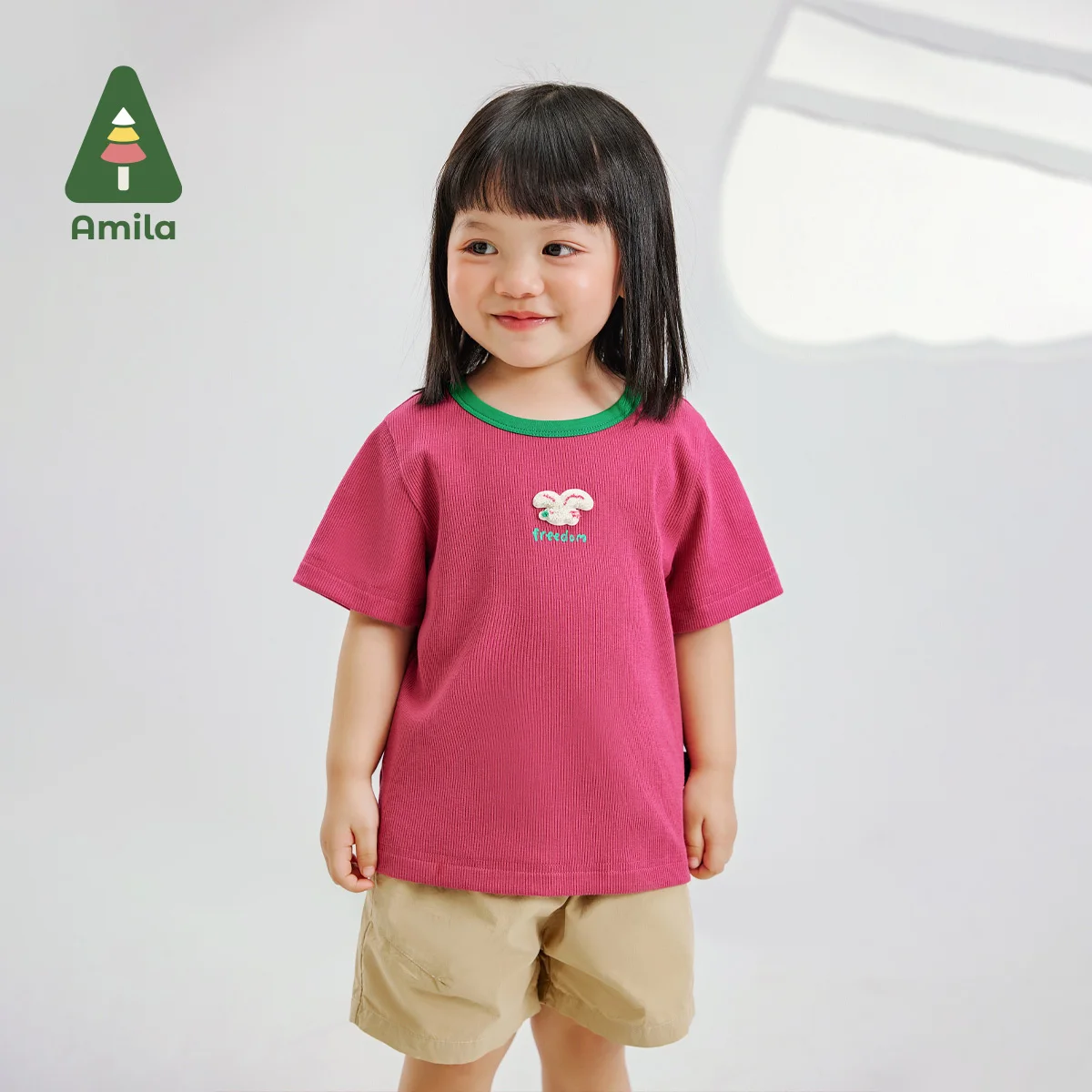 Amila2024 Summer New Children's Short-Sleeved Boys and Girls Color Contrast Round Neck High-Quality Breathable Casual T-shirt