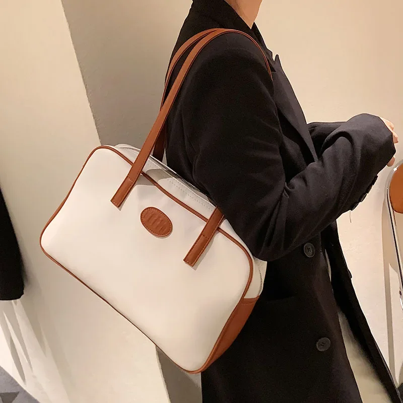 

PU Retro Large Capacity Handbags Women 2023 New Korean Fashion Tote Bag Casual Contrast Color Ladies Shoulder Bags for Travel