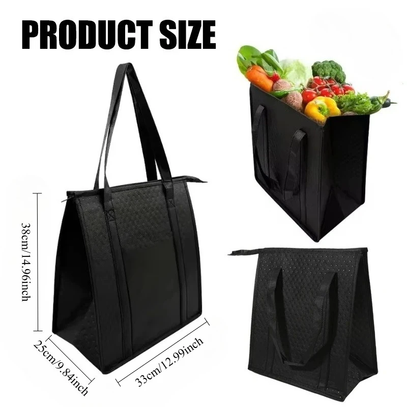 Large Insulated Reusable Grocery Bag With Zipper & Front Pocket, Keep Cool/warm For Hours For Camping Picnic, Fishing, Shopping