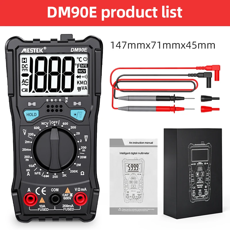 DM90E Multimeters Digital Multimeter Auto Range Tester Multimetre  220V Voltmeter 1999 Counts With Temperature Probe Multitester