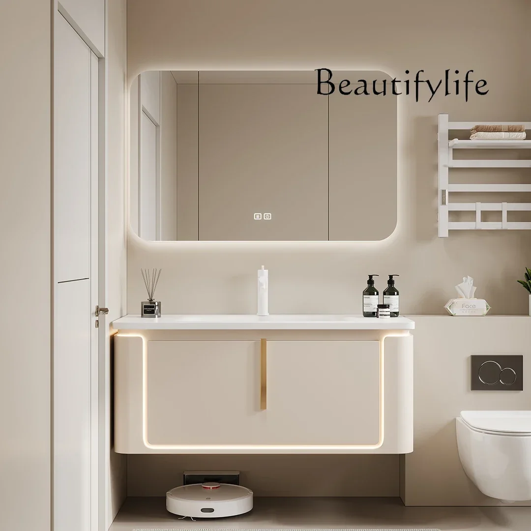

yj19 Bathroom Cabinet Combination Ceramic Integrated Basin Toilet Wash Table Cream Wind Oak Washbasin