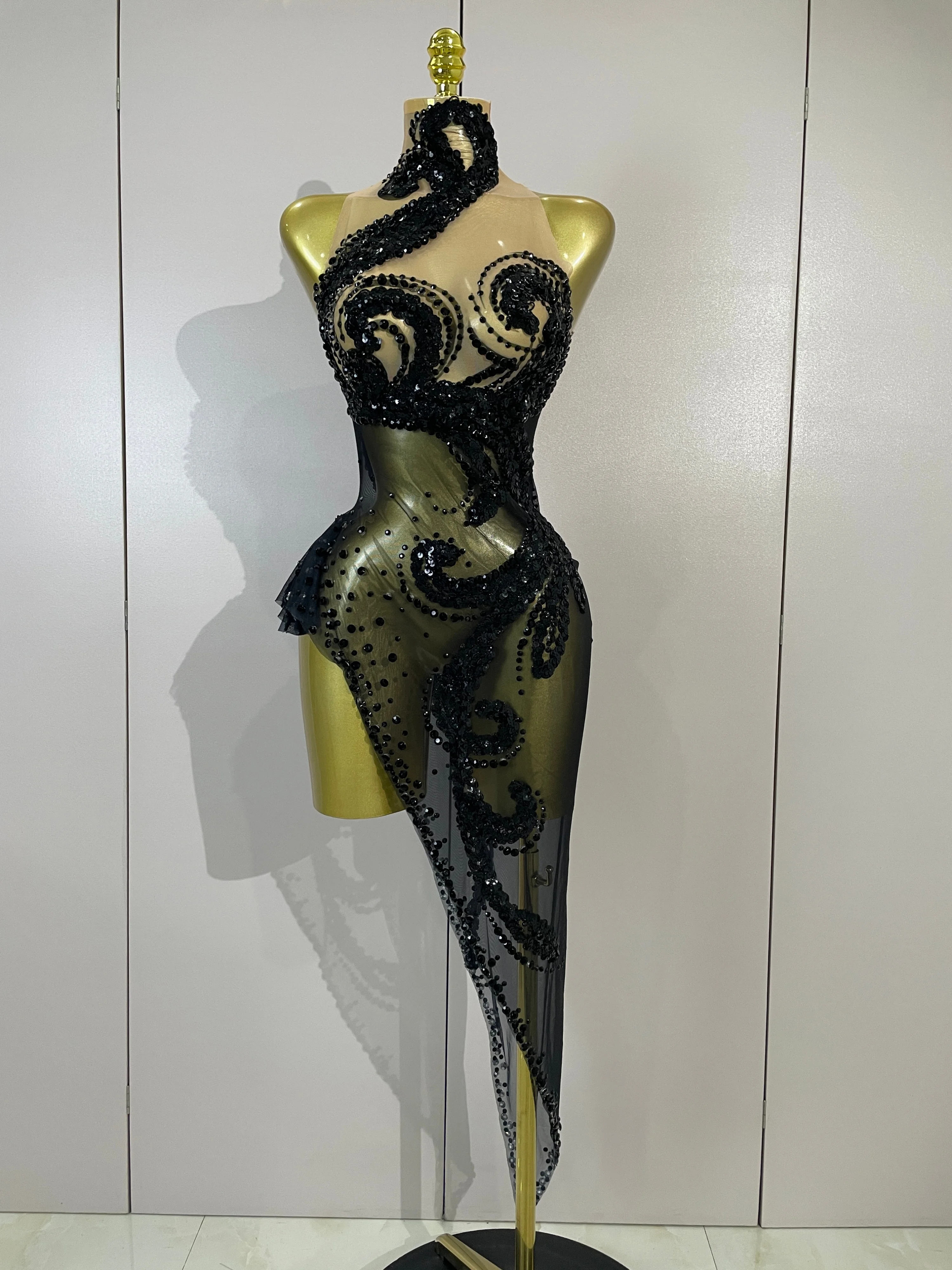 Board Game Yogi - Dames Zwarte Sexy Mesh Asymmetrische Bodycon