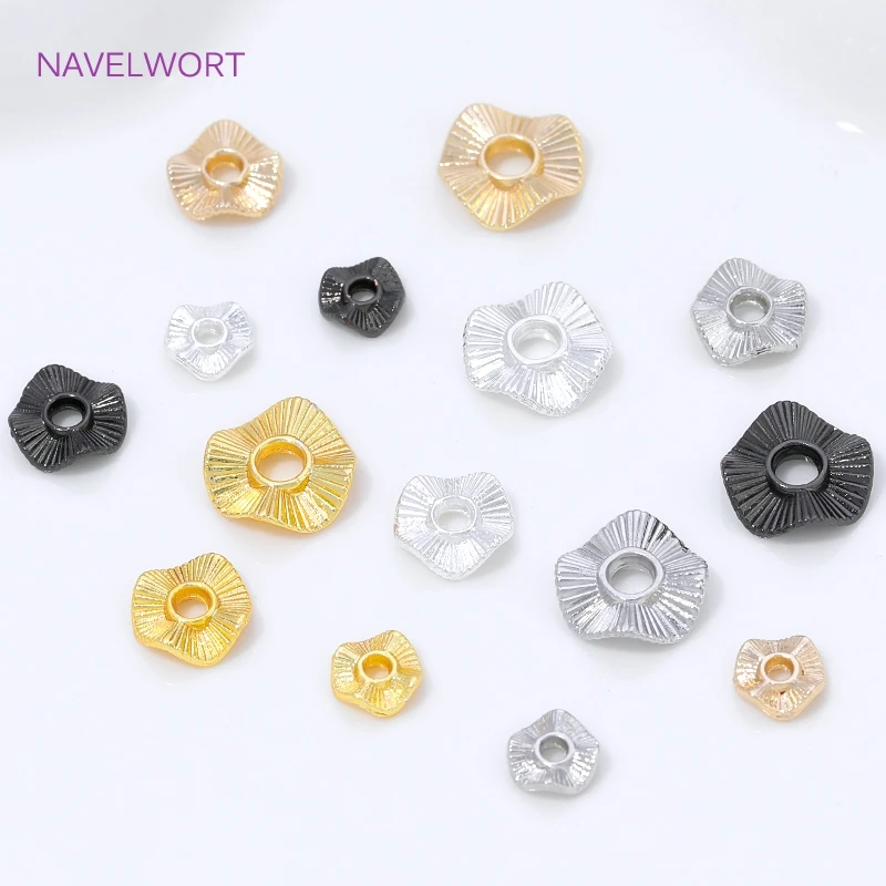 6/8/10MM Brass Flat Round Metal Spacer Beads 18K Gold Plated Wave Beads Separator,For DIY Necklace Earring Making Accessories