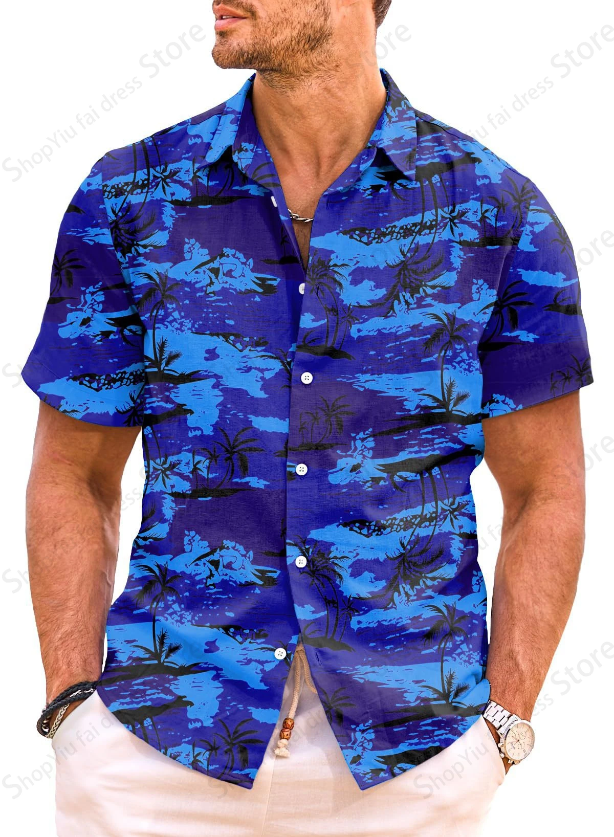 قميص هاواي بطبعة ثلاثية الأبعاد لشجرة جوز الهند للرجال ، قمصان كاجوال بأكمام قصيرة ، أزياء العطلة الصيفية