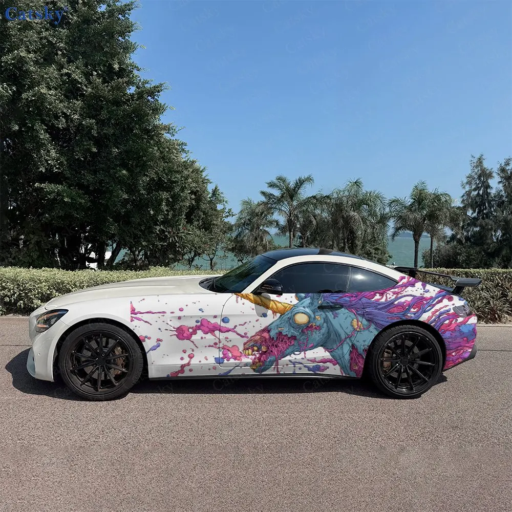 

Rotten Zombie Unicorn Splash Car Side Wraps, Self-Adhesive PVC Waterproof & Scratch-Resistant Stickers, Car Accessory Gift