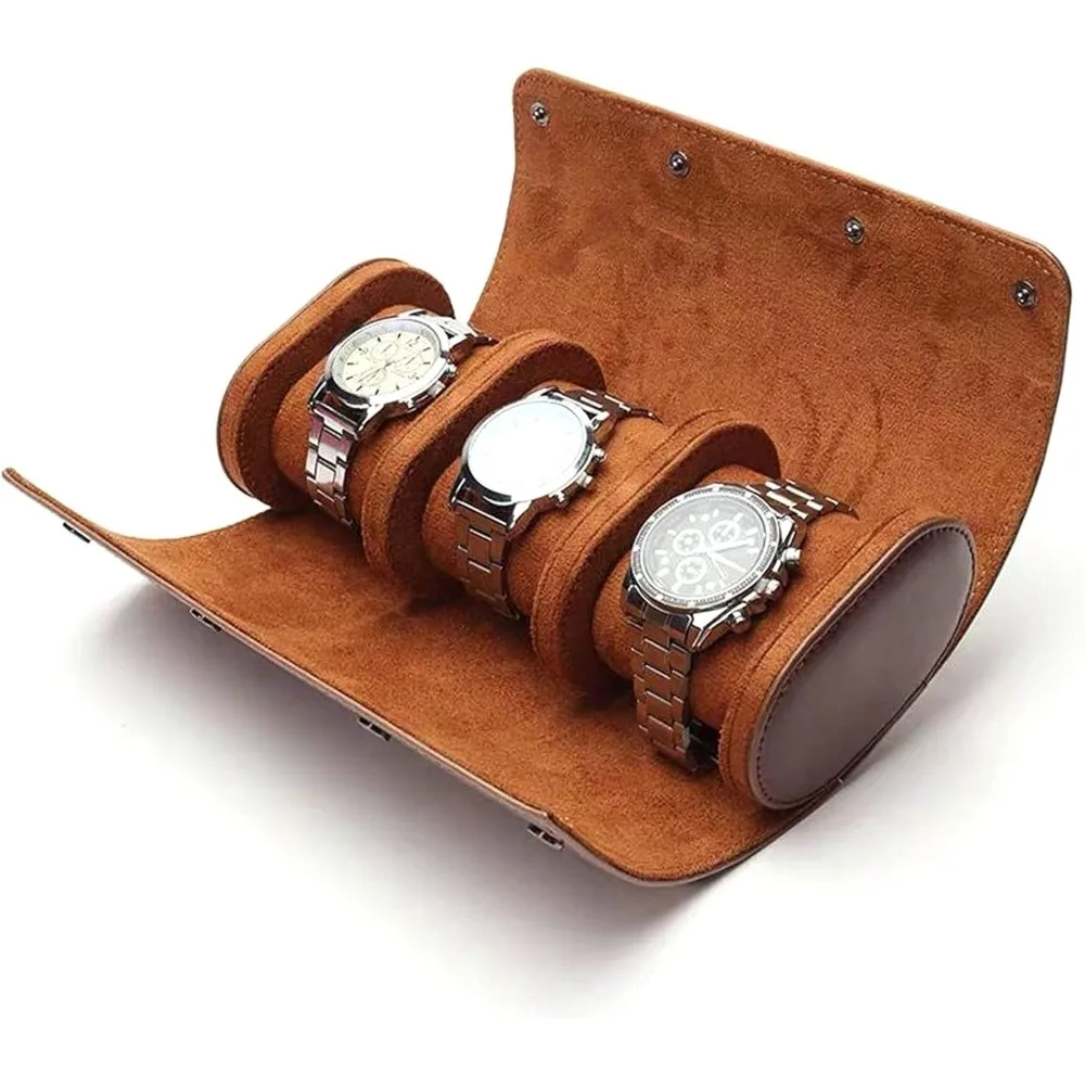 3 Slot Portable Watch Roll PU Durable Leather Watch Storage Case Dustproof Watch Organizer Holder Wrist Watch Display Bag