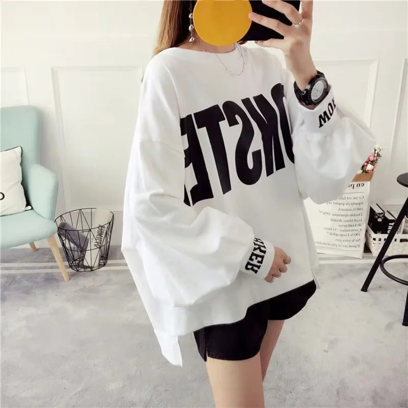 

Fashion Printed Letter Casual Irregular Tee Shirt Female Clothing 2023 Autumn New Oversize Korean Tops Asymmetrical T-Shirts