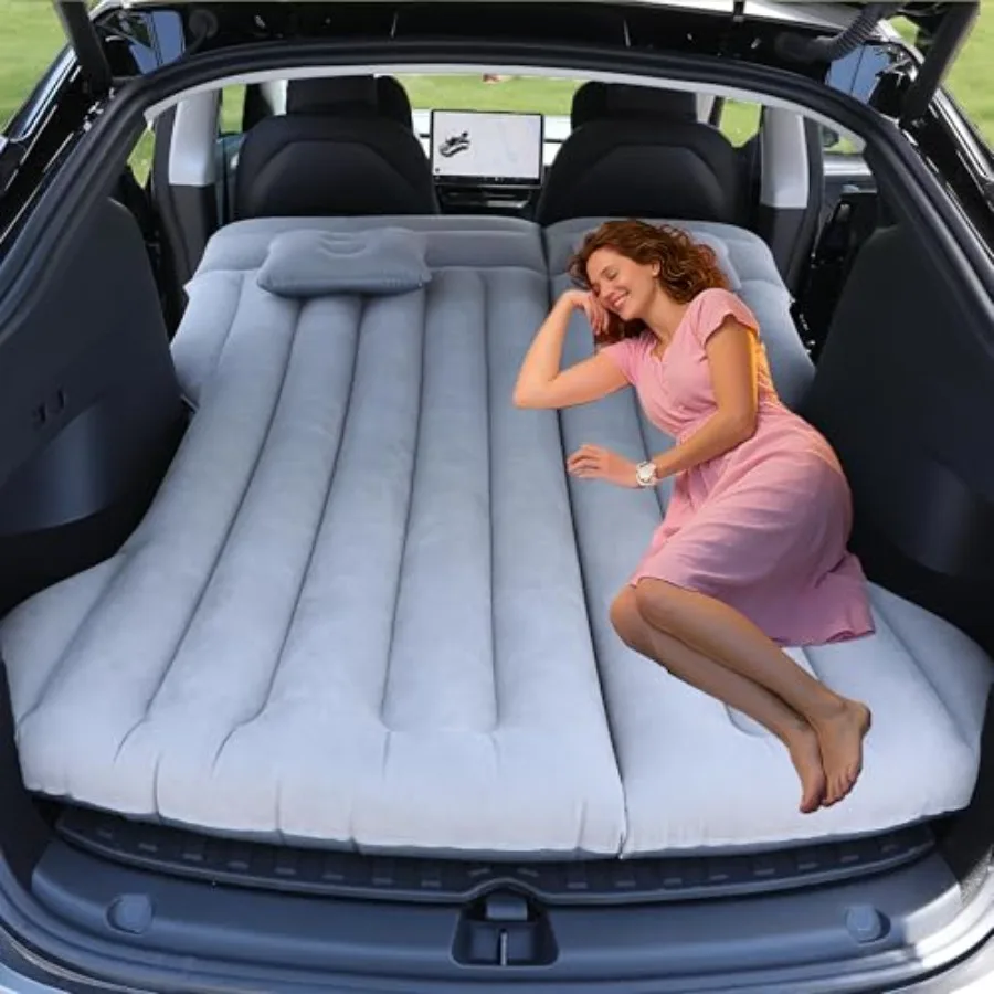 

Автомобильный надувной матрас — надувная походная кровать, совместимая с Tesla Model Y, утолщенная флокированная воздушная кровать для багажника/заднего сиденья/седа/SUV/R