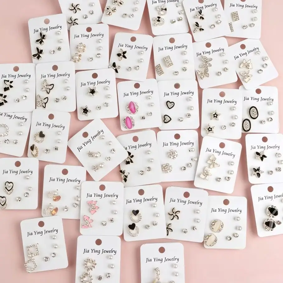 10/15/20/25Set Fashion Rhinestone Small Stud Earrings Set For Women Flower Bow Heart Mix Elegant Jewelry Daily Gifts
