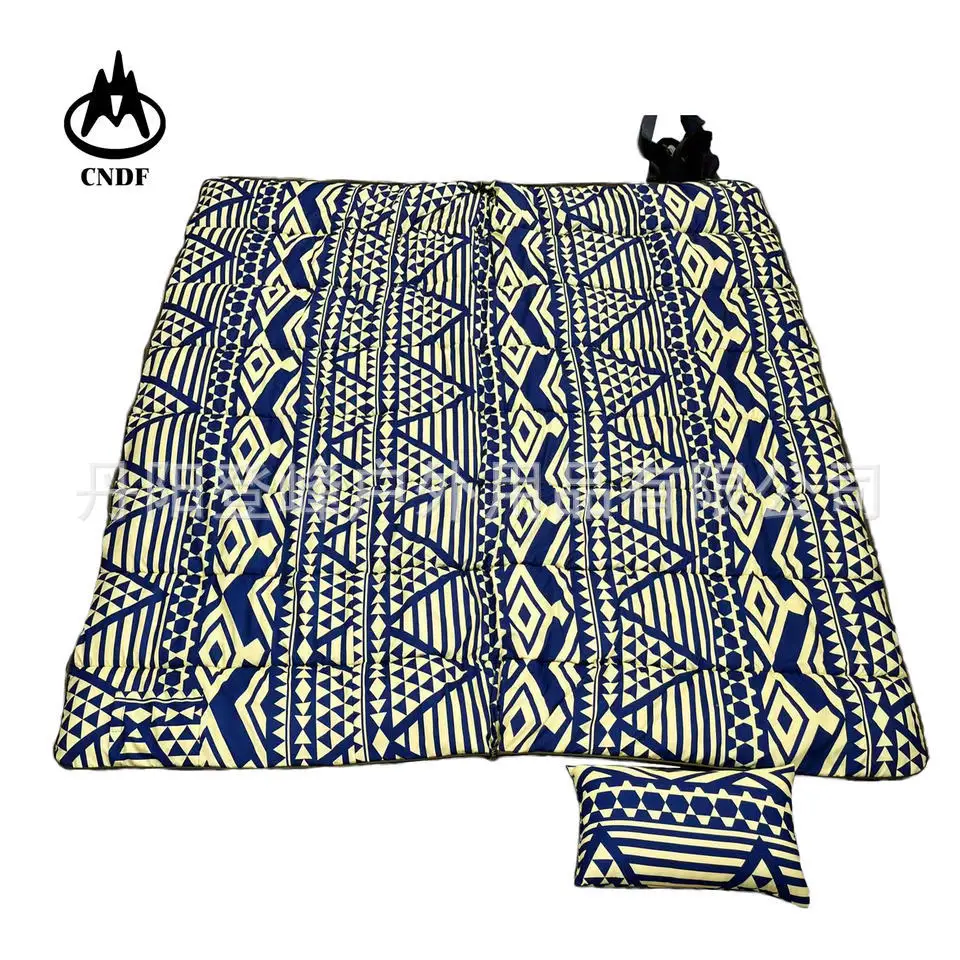 Outdoor 4KG widened thickened navy blue canvas envelope sleeping bag horizontal striped printed inner lining