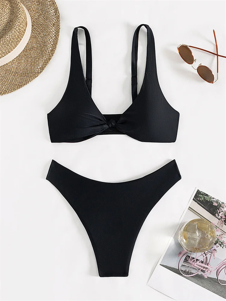 Bikini Women Swimwear High Waist Swimsuit 2024 New Solid Sling Bikinis Set Sexy Thong Bathing Suit For Female Summer Beach Wear