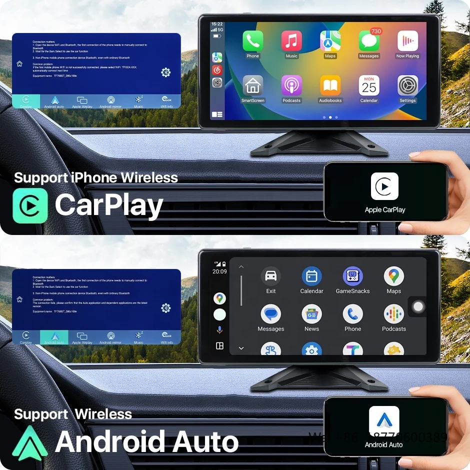 GreenYi 10.36'' Wireless Apple Carplay Android-Auto AI Blind Spot Radar BSD Alarm 4CH Record DVR Touch Screen Monitor Truck Bus