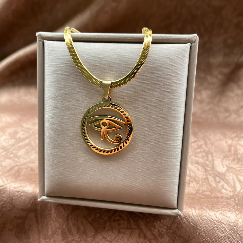 Stainless Steel Ancient Egypt Symbol Necklace Vintage Egyptian Pharaoh Eye of Horus Pendant Necklaces For Women Fashion Jewelry