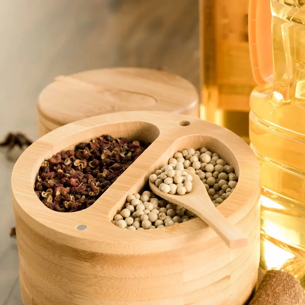 صندوق حاوية الملح مع غطاء وملعقة تخزين السكر والفلفل وحامل قبو وإكسسوارات المطبخ وعاء توابل التوابل