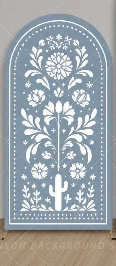 Dusty Blue Floral Fiesta Arch Backdrop Cover Mexican Papel Picado Party Decoration Boho Birthday Baby Shower background