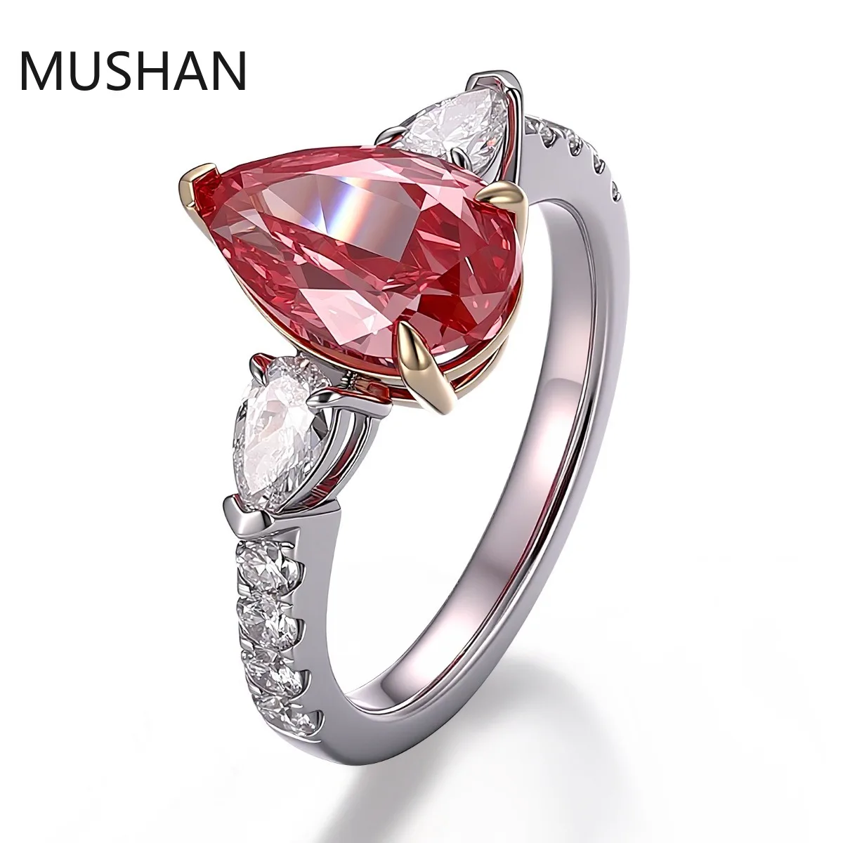 MUSHAN Luxury Custom Lab Grown Pink Diamond Ring For Women 14K 18K Gold Rings Wedding Party Bridal Gifts Band Fine Jewelry