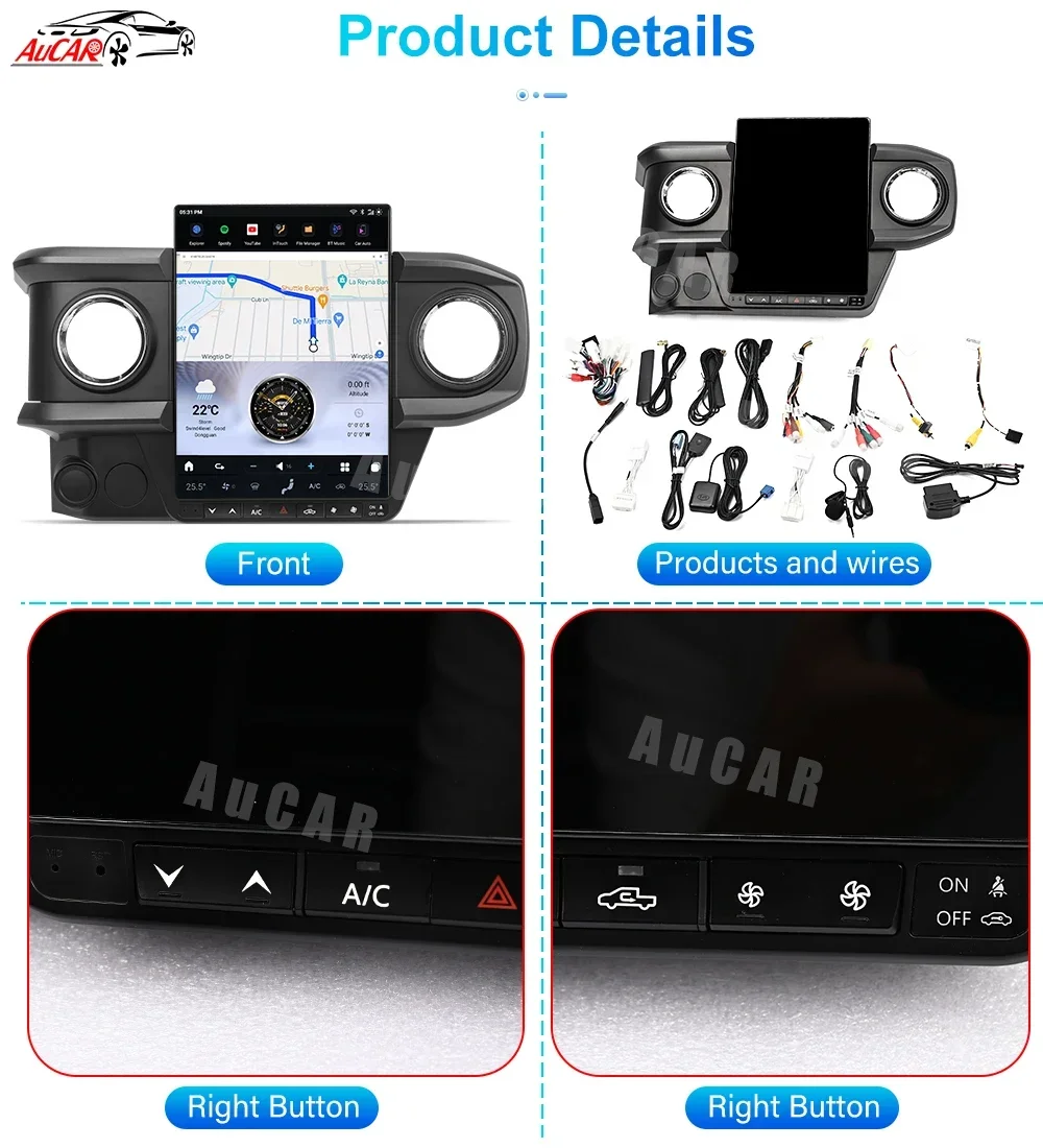 AuCar T-Style Car Stereo Android 13.0 Head Unit Car DVD Player Car Radio For Toyota Tacoma 2016-2023 14.0 Inch