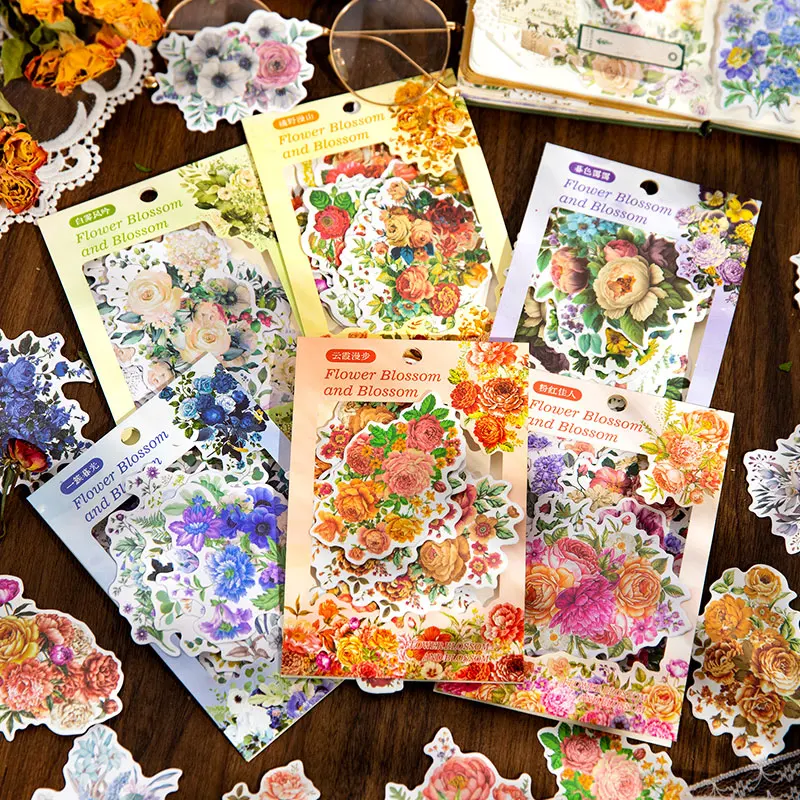 20 pcs Flower Sticker Literature Art Decorative Scrapbooking Diy Diary Album Creativity hand made Collage material