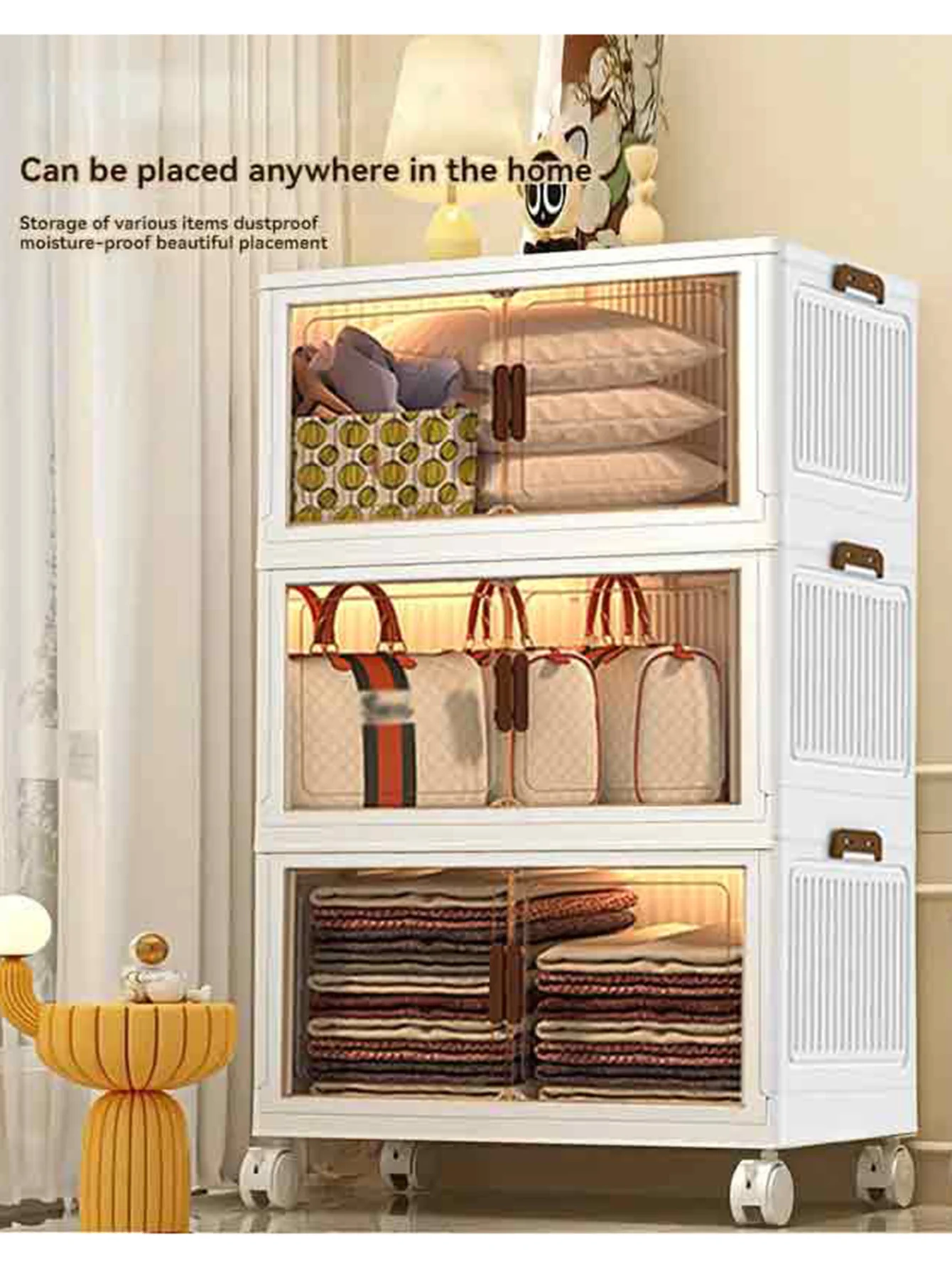 منظم صندوق تخزين بلاستيكي مكون من 3 طبقات مقاس 60 سم، صندوق تخزين قابل للتكديس، صندوق تخزين مغطى، منظم حاوية تخزين للمطبخ #5