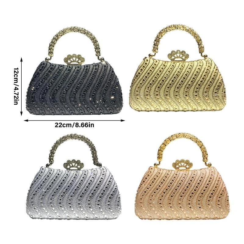 

652F Luxurious Handbag with Rhinestones Detailing Evening Bags Shoulder Purse Chain Dinner Bag for Weddings and Banquets