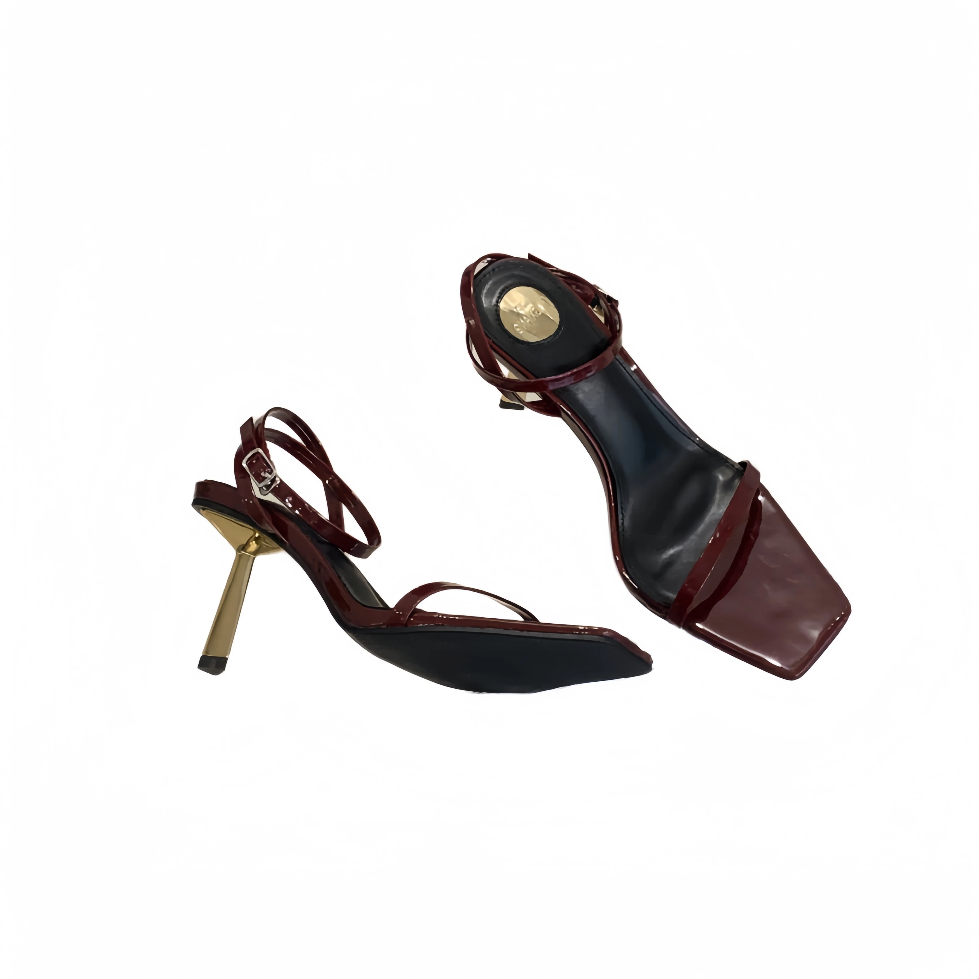 7cm Stiletto Heel Sandals Blue Belt Heels Party Dress Shoes Woman Burgundy Sandals  Summer Stilettos Mujer 2026 Tendencia