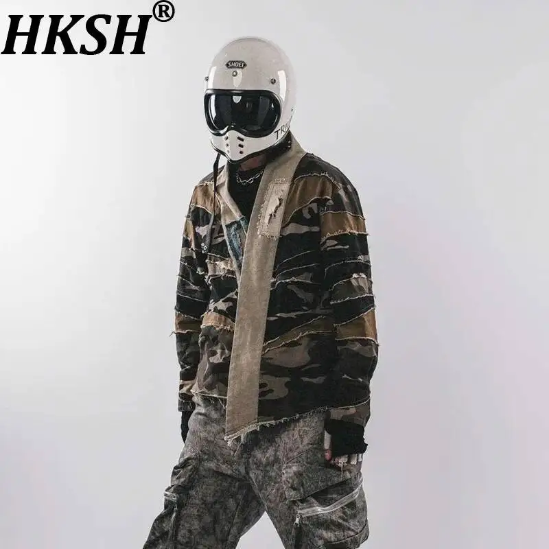 HKSH Autumn Winter New Men's Tide Punk Waste Land Camouflage Vintage Patchwork Spliced Cardigan Deconstruct Broken Jacket HK2827