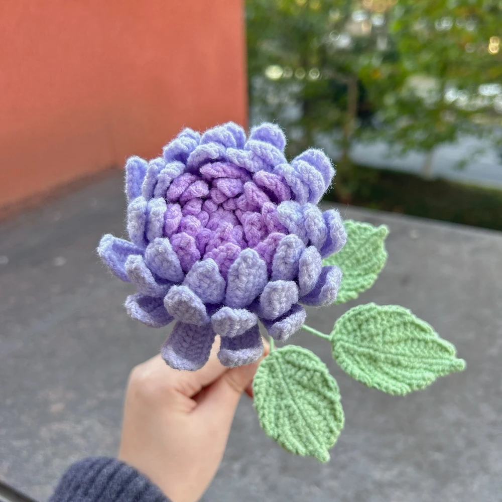 Dahlia gehaakte bloemen handgemaakte luxe roze paars kunstmatige gebreide bloemen thuis bruiloft decoratie diy boeket voor geschenken