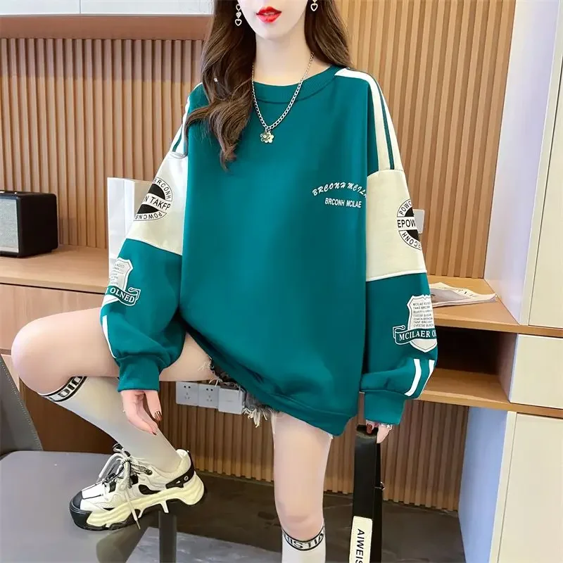Felpa stampata a contrasto di colore per donna Abbigliamento coreano Abiti giovanili abbinati Emo anni 2000 Top pullover donna estetica
