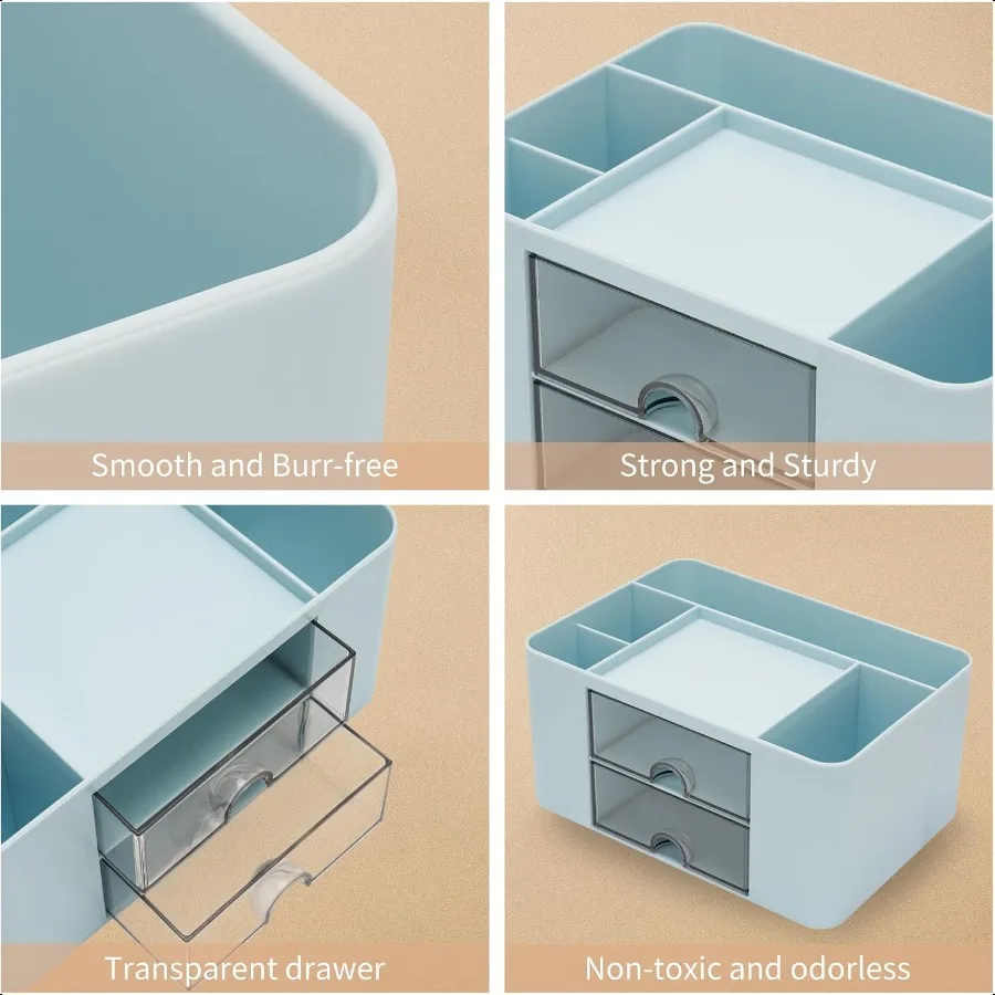 منظم مكتب مع حامل أقلام رصاص متعدد الوظائف بدرجين لمنظمي المكتب والتخزين مع 7 مقصورات لسطح المكتب