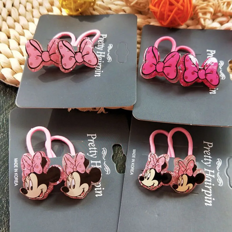 Disney Mickey Minnie Mouse Bowknot Hair Rope Hairs Clip Barrettes Rubber Band Hairpin Elastic Headwear Girls Accessories Gift