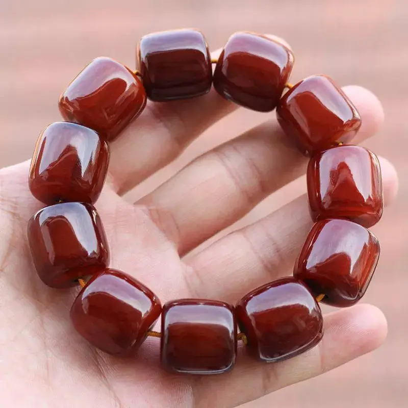 Authentic Tibetan mountain red yak horn Buddhist prayer beads bracelet for men, and polished to a high shine