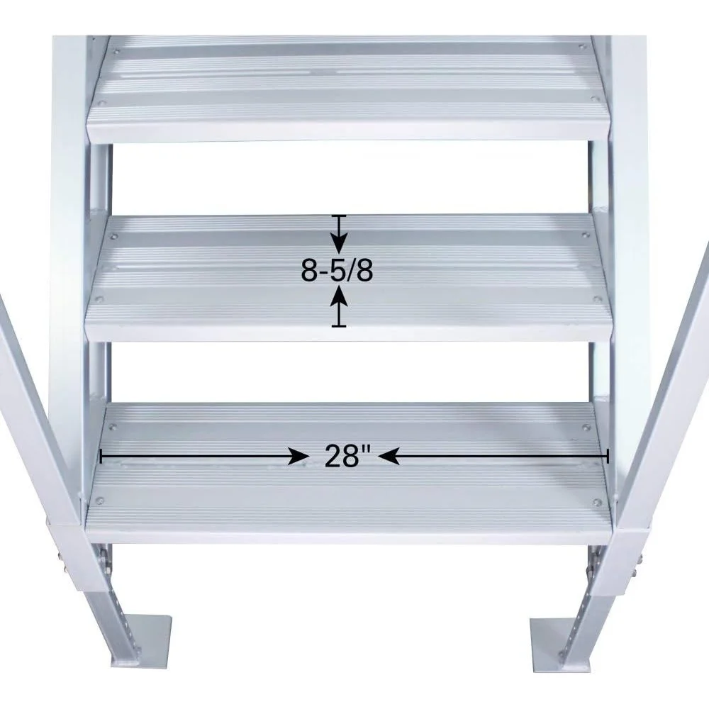 3005.4281 Jumbo Tread Aluminum Dock Stairs with Railing 6 Step Adjustable Legs Durable 500lb Capacity Traction Strips Stable