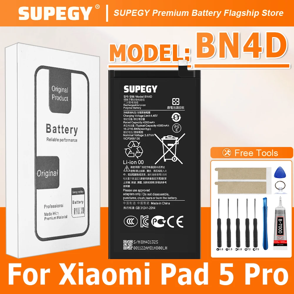 2026 Years SUPEGY 100% New BN4D For Xiaomi Pad 5 Pro Pad5 Pro Safe High-Efficiency Laptop Battery 4900mAh+Free Tools