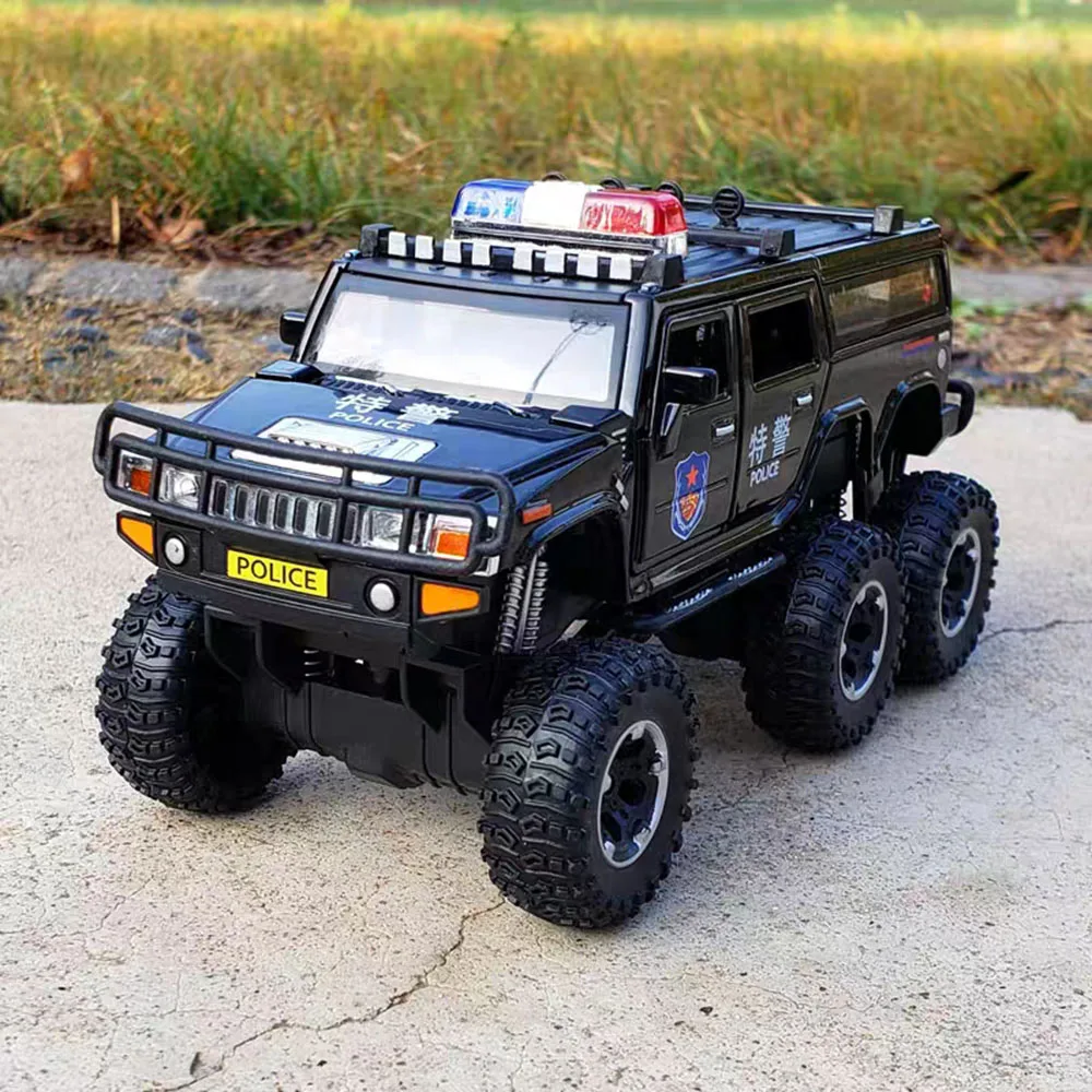 1:32 Hummer Police Cars Toy Model 7 Doors Opened with Light Music Off-road Rubber Tires Wheel Pull Back Car Child Festival Gifts