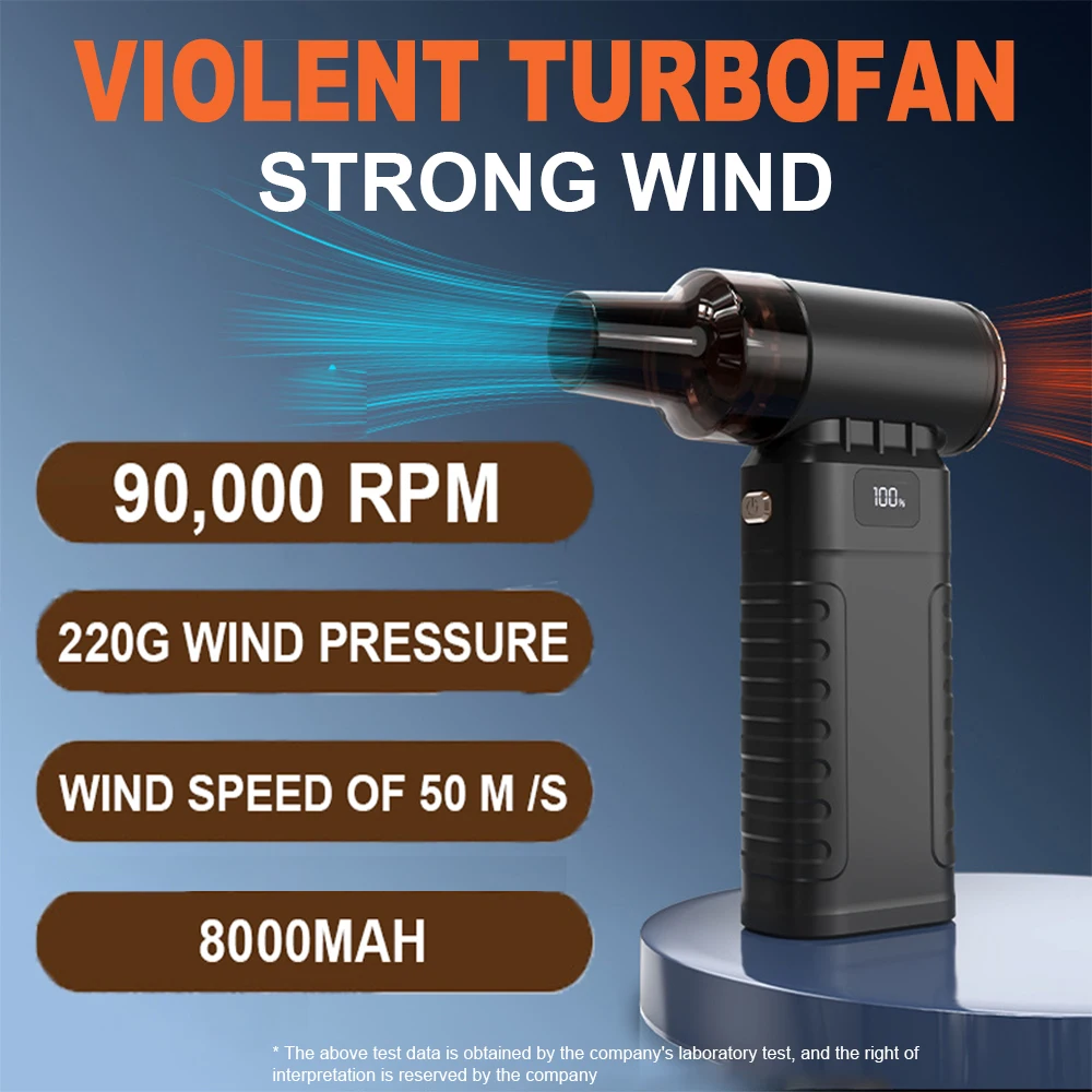 

90000RPM Mini Turbo Jet Fan Electric Air Duster Variable Speed Regulation 50m/s Turbo Violent Blower Rechargeable Car Cleaning