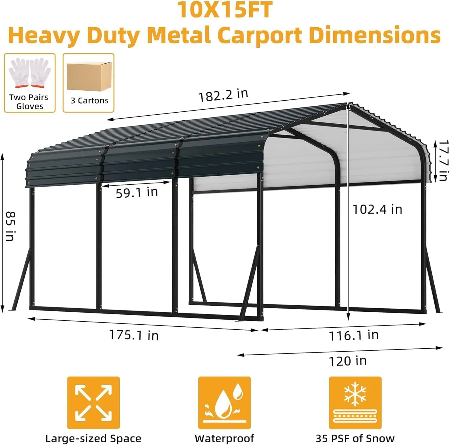 10x15 FT Metal Carport, Outdoor Car Port Canopy with Reinforced Base and Galvanized Steel Roof, Heavy Duty Garage, Customized