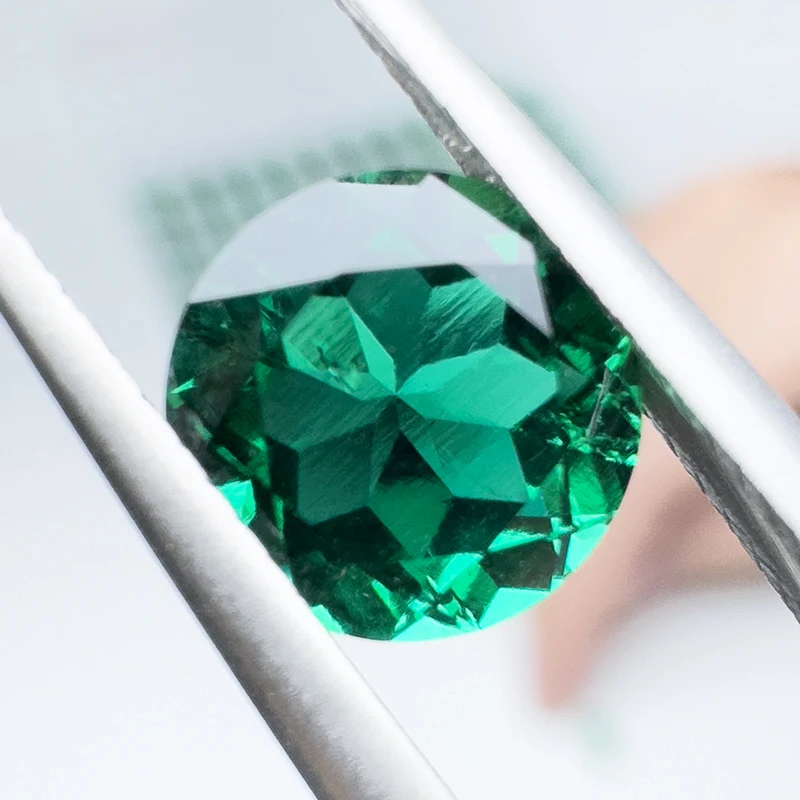 Lab Grown Zambian Emeralds Round Shape Top Hydrothermal Hand Cutting with Cracks Inclusions Inside Selectable Certificate