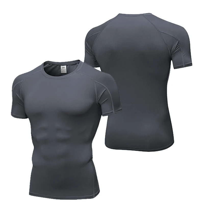 Short Sleeve Gym Shirts Sweat Wicking Green Fast Drying Compression Tight T-shirt Fitness Running Training Men's Rush Guard