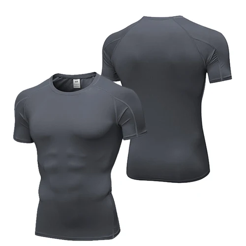 Imagen 2 del producto Camisetas de gimnasio de manga corta para hombre, camiseta ajustada de compresión de secado rápido verde que absorbe el sudor, entrenamiento para correr y Fitness, protector Rush