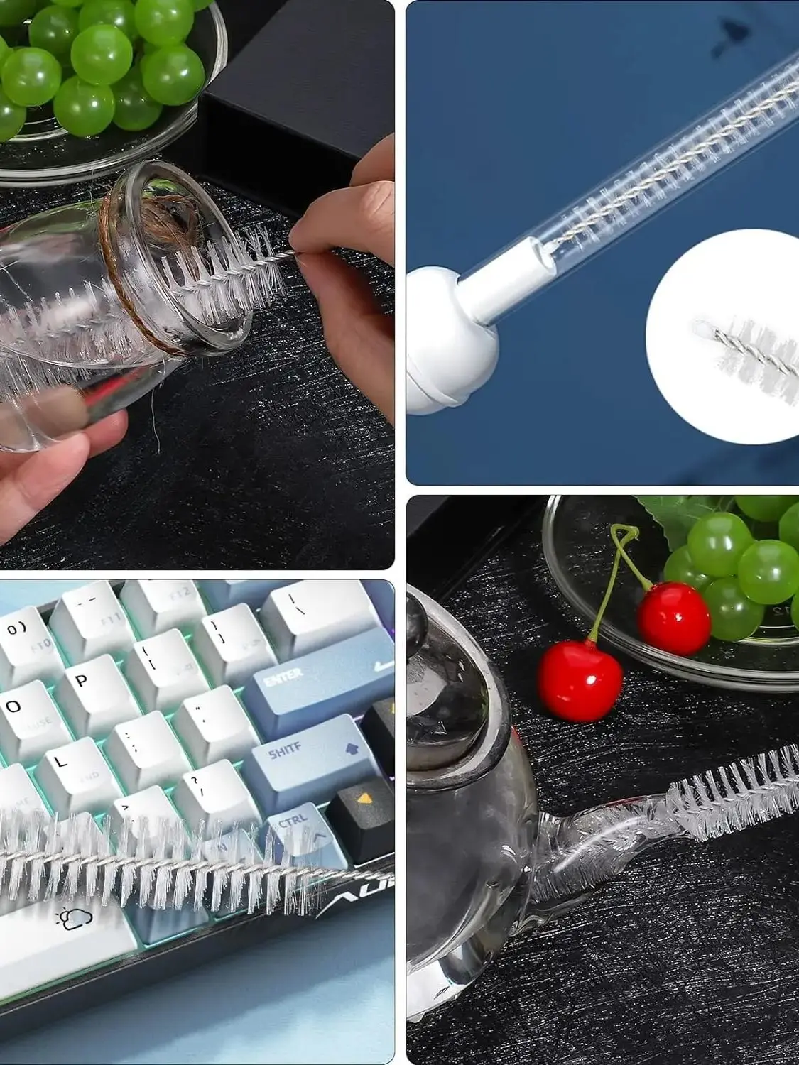 Brosse de nettoyage de bouteilles, ensemble de 10 pièces, brosse à cheveux douce en acier inoxydable, pailles à Pipette, outils de nettoyage ménagers polyvalents 10 pièces