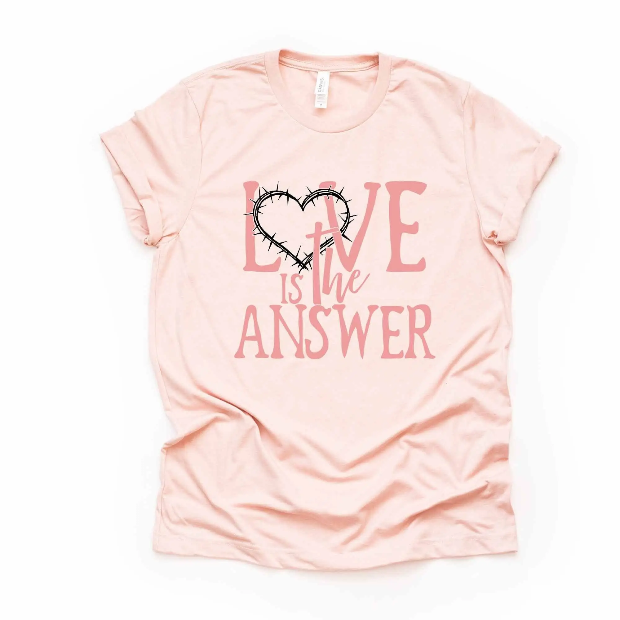 Christian T Shirt Love Is The Answer Crown Of Thorns Heart Jesus Design Premium Unisex 3 Color Choices 2X 3X 4X Plus Size