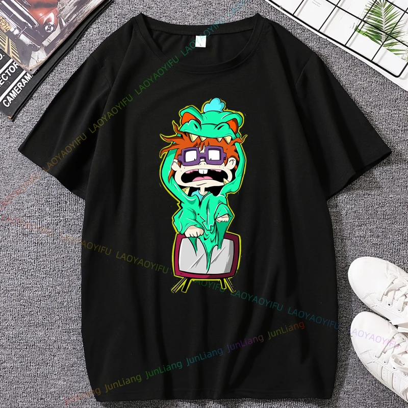 Rugrats أنيمي الرجال تي شيرت القطن Y2k ملابس قصيرة الأكمام المحملة ملابس للرجال 2024 التي شيرت جديد في بلايز و تيز الشارع الشهير تي شيرت