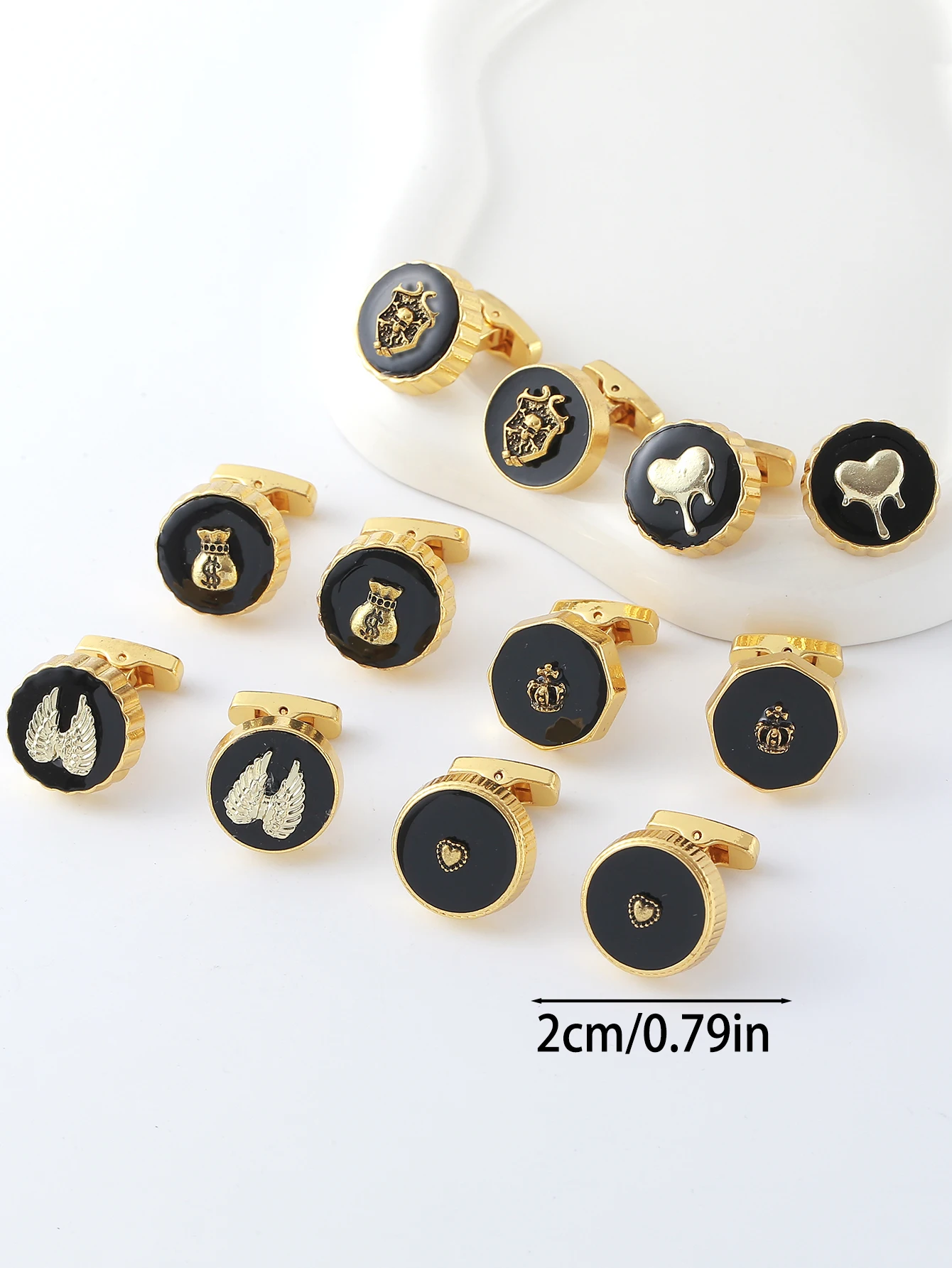 Gold Black Enamel Cufflinks for Men Wing Crown Heart Shield Pattern French Shirt Cuff Buttons Business Wedding Accessories.